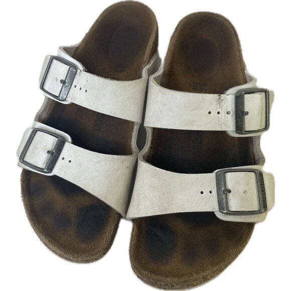 Birkenstock Arizona White Leather Slides Sandals Youth Big Girl’s Sz 34EU/3M US - Picture 3 of 7